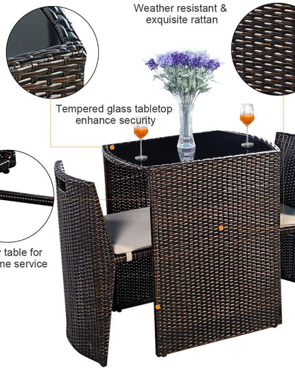 Giantex 3 PCS Cushioned Outdoor Wicker Garden Lawn Sofa Furniture (Brown)