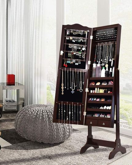 Giantex | 14 LEDs LEDs Jewelry Armoire Cabinet with Full-length Mirror