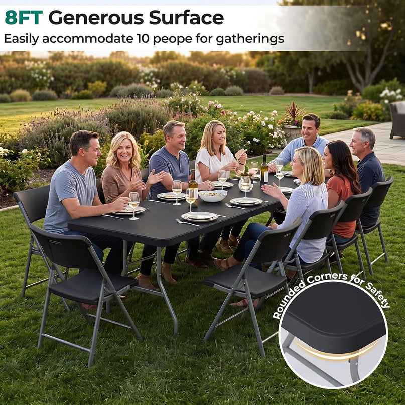 Giantex 8FT Folding Table eavy Duty Fold-in-Half Portable HDPE Plastic Table with Handle & Locks