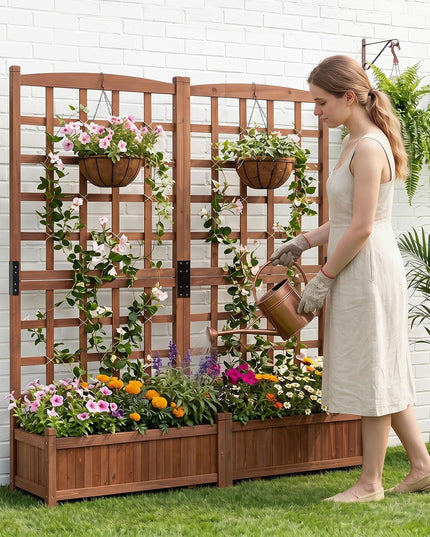 Giantex Wooden Raised Garden Bed with Trellis
