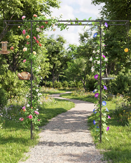 Giantex 213 cm Garden Arbor Feeding Station, Heavy-Duty Arch Trellis w/Water Bowl, Mesh Tray, Suet Feeder & Hanging Kit for Attracting Wild Birds & Supporting Climbing Plants, Tall Outdoor Archway