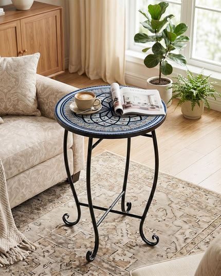 Giantex Outdoor Side Table, Blooming Lotus Mosaic Patio Accent Table
