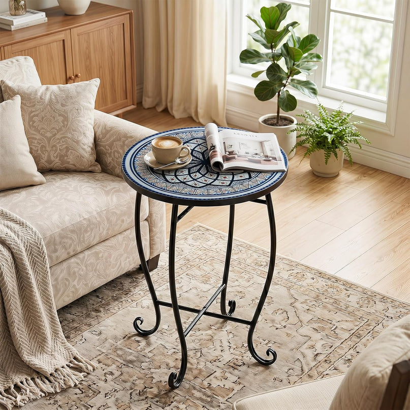 Giantex Outdoor Side Table, Blooming Lotus Mosaic Patio Accent Table