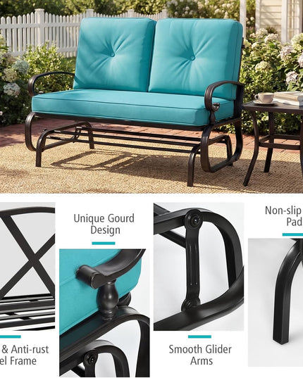 Giantex Outdoor Glider Bench, Patio 2 Person Loveseat with Removable Cushion