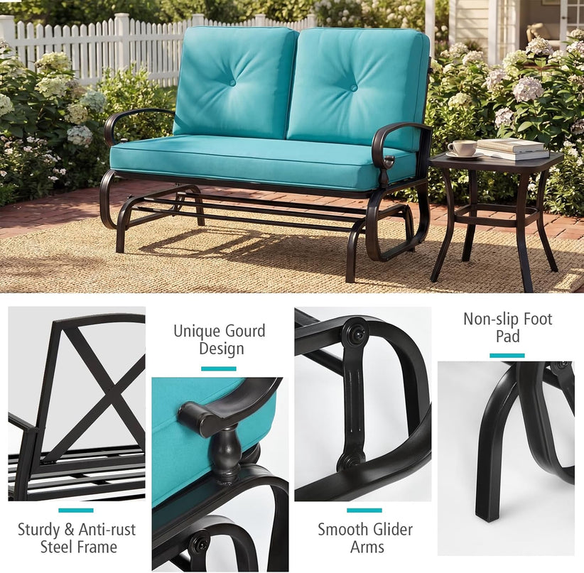 Giantex Outdoor Glider Bench, Patio 2 Person Loveseat with Removable Cushion