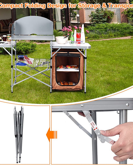 Folding Grill Table with 26'' Tabletop and Detachable Windscreen