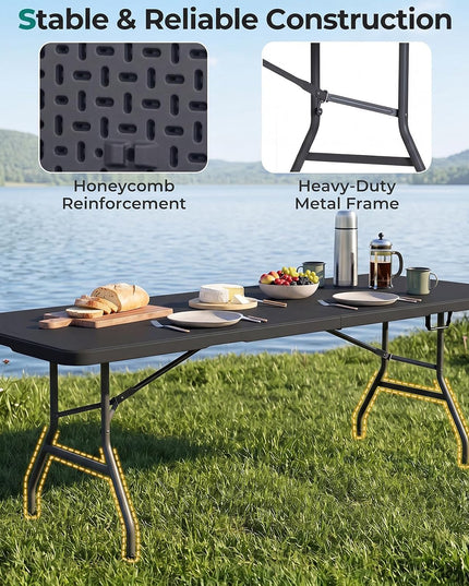 Giantex 8FT Folding Table eavy Duty Fold-in-Half Portable HDPE Plastic Table with Handle & Locks