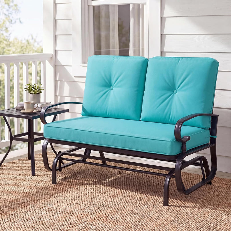 Giantex Outdoor Glider Bench, Patio 2 Person Loveseat with Removable Cushion