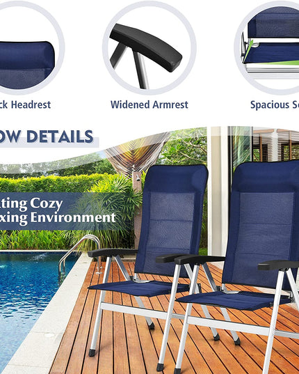 Giantex Set of 4 Patio Chairs, Folding Outdoor Chairs, High Back Recliner (Blue)