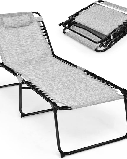 Giantex Patio Lounge Chair Folding Tanning Chair, Sunbathing Chaise Lounge W/Removable Headrest