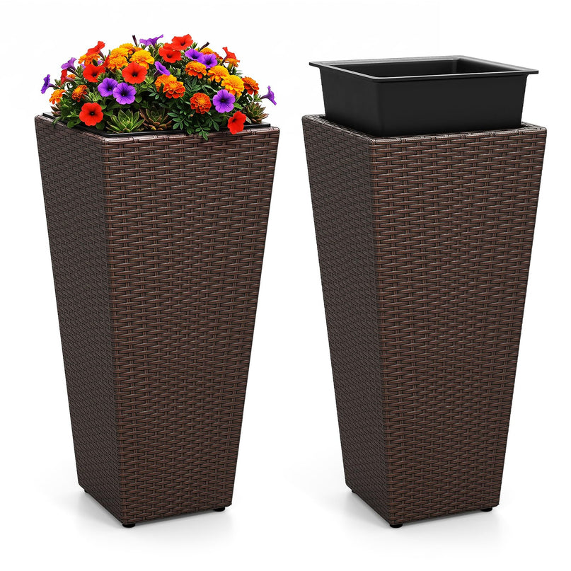 Giantex Tall Planters Set of 2 24”H Tapered Rattan Planter