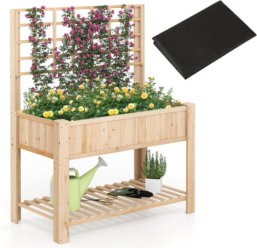 Giantex Wooden Elevated Planter Box with Legs and Drainage Holes for Climbing Plants