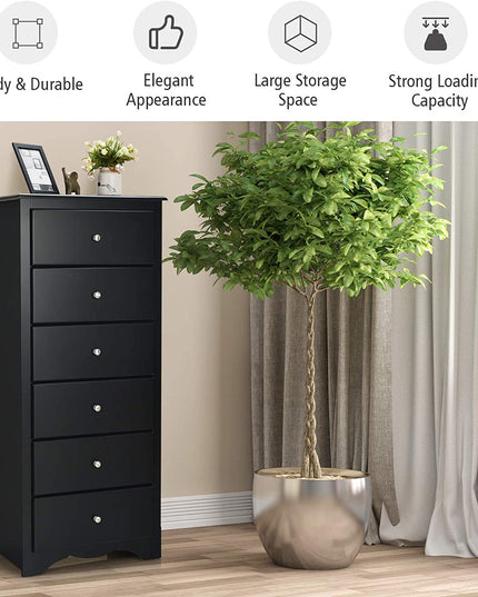 6 Drawer Chest Wooden Dresser Clothes Organizer Bedroom - Giantexus