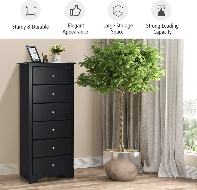 6 Drawer Chest Wooden Dresser Clothes Organizer Bedroom - Giantexus
