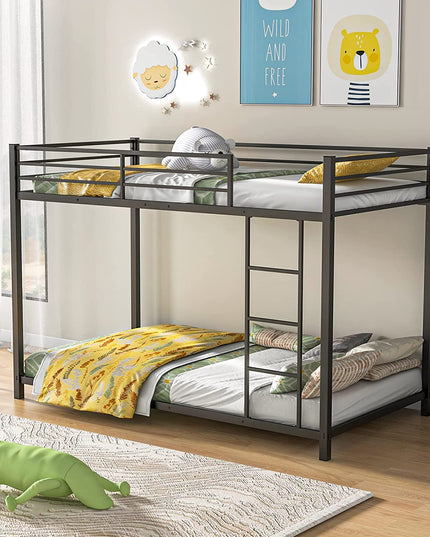 Giantex Metal Bunk Bed Twin Over Twin, Low Profile Bunk Bed Frame with Ladder & Full Length Guardrail