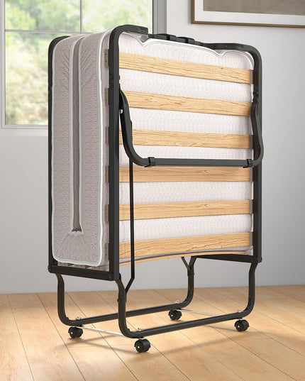 Giantex Folding Bed with Mattress, 75x31 Cot Size Bed Frame, Roll Away Beds with Mattresses for Adults