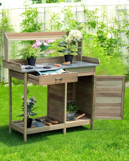 Potting Bench Table for Outside Natural Wood Garden Plant Lawn Patio Table