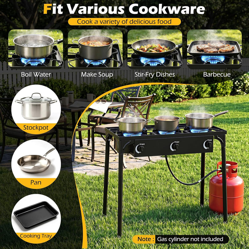 Giantex 3 Burner Propane Burner, 240,000 BTU High Pressure Gas Stove