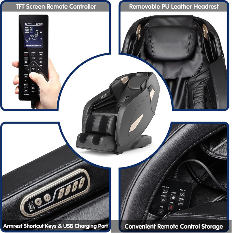Giantex Full Body Massage Chair, SL Track Massage Recliner Electric Zero Gravity W/Airbags, Back Heater, Foot Roller, Auto Body Detector, Adjusting Shiatsu Full Body Massage Chair G002