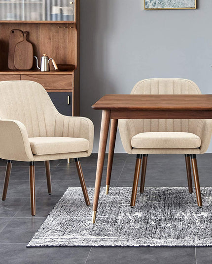 Set of 2 or 4 Fabric Dining Chairs, Accent Upholstered Arm Chair w/Wood Legs - Giantexus