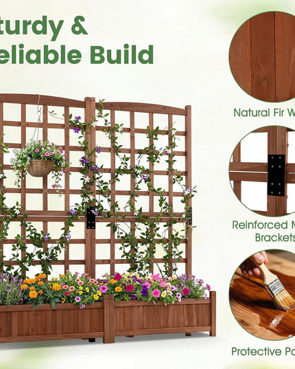 Giantex Wooden Raised Garden Bed with Trellis