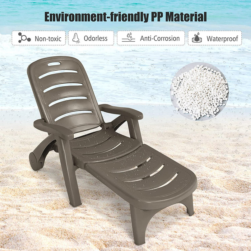 Patio Chaise Lounge Recliner on Wheels - Giantex