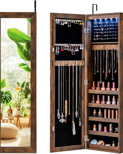 Giantex | 12 LEDs Wall Mounted Jewelry Armoire Cabinet with Mirror