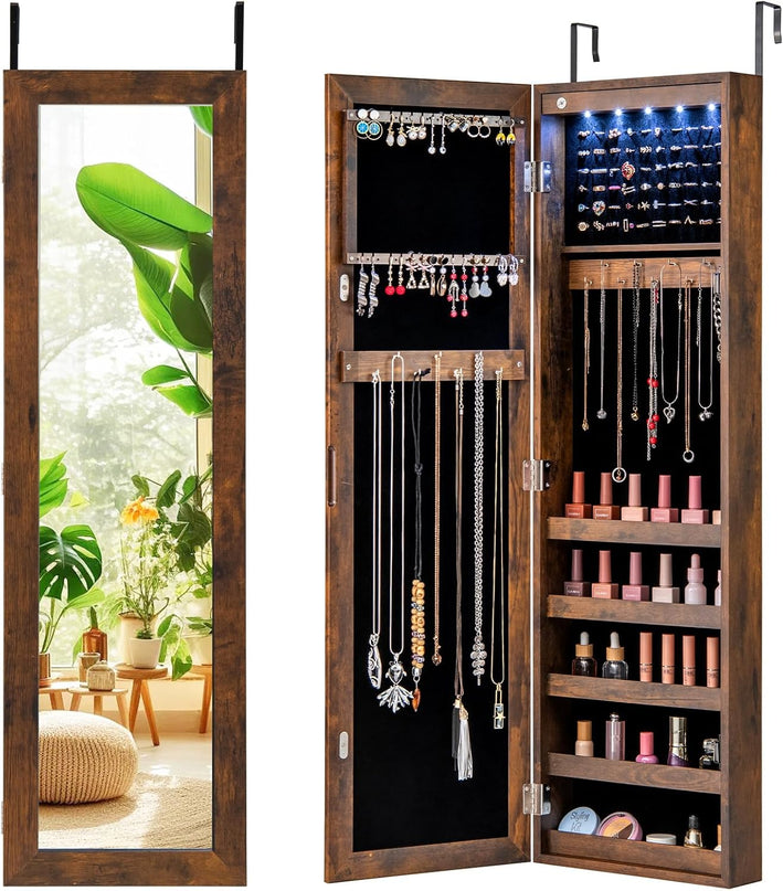 Giantex | 12 LEDs Wall Mounted Jewelry Armoire Cabinet with Mirror