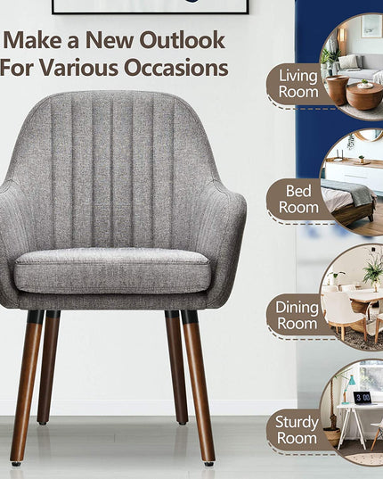 Set of 2 or 4 Fabric Dining Chairs, Accent Upholstered Arm Chair w/Wood Legs - Giantexus