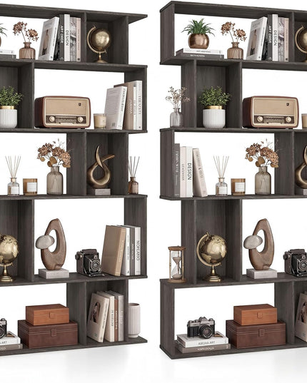 Giantex 5-Tier Bookshelf | 10-Cube Geometric Book Case with 5 Closed-Back Cubbies