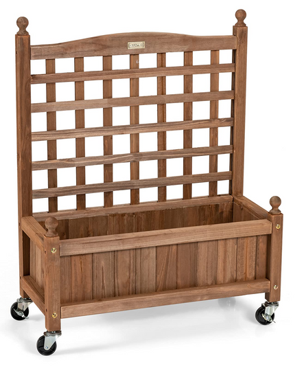 Wood Planter with Lattice Trellis and Wheels, 25'' x 11'' x 32.5'' (L x W x H)