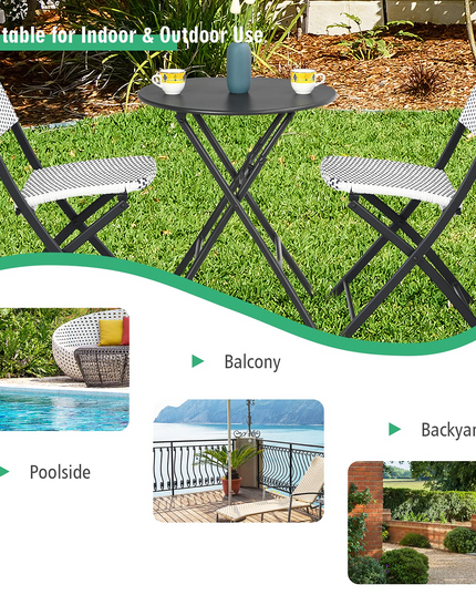 Giantex 3 Pieces Patio Dining Set, Folding Bistro Table with 2 Rattan Chairs