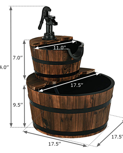 Giantex 2-Tier Barrel Waterfall Fountain with Hand Pump