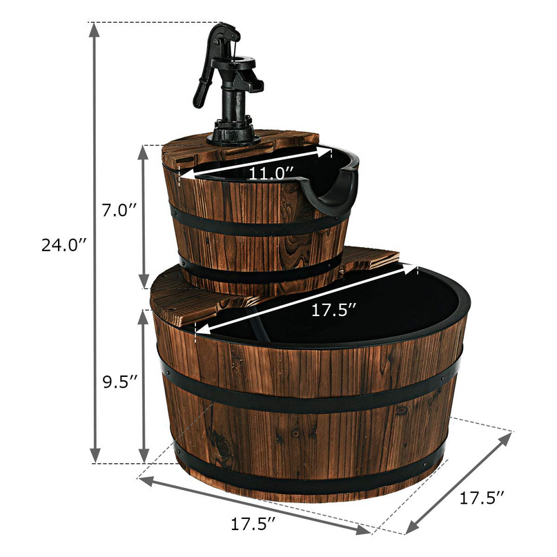 Giantex 2-Tier Barrel Waterfall Fountain with Hand Pump
