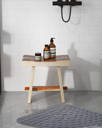 Giantex Teak Shower Bench, Fully Assembled Teak Shower Stool with Epoxy Resin Decoration and Curved Seat