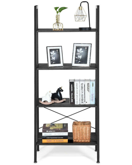 Ladder Shelf 4-Tier Industrial Bookshelf Storage Rack - Giantexus