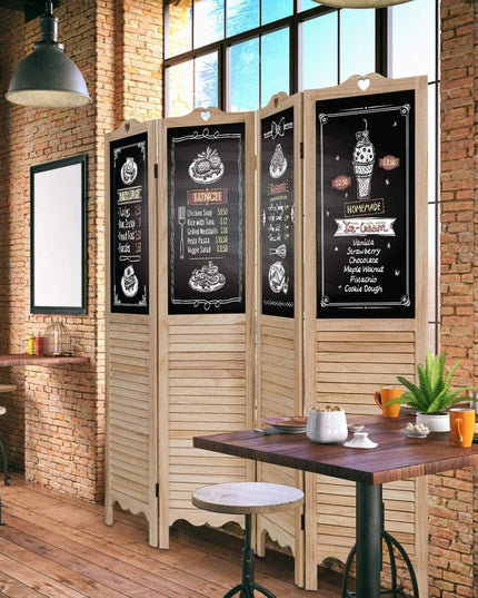 Giantex 5.7 Ft Folding Screen, 4 Panel Screen Room Divider w/ Chalkboard Panels (Natural) - Giantexus