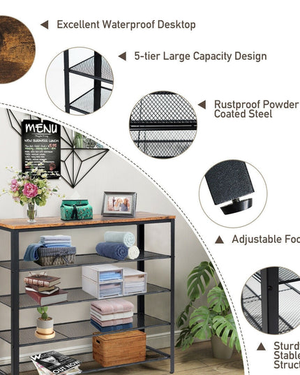 5-Tier Shoe Rack, Industrial Metal Shoe Storage Organizer - Giantexus