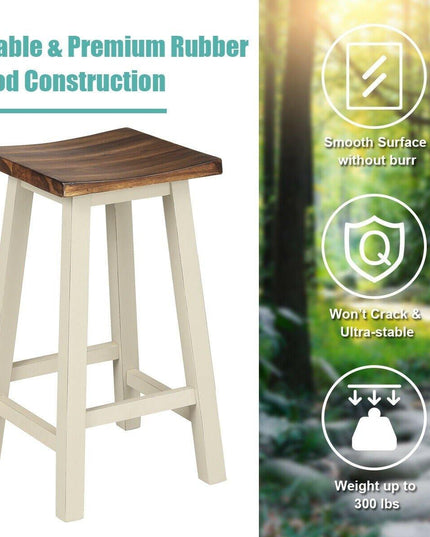 3 Piece Pub Dining Set, Counter Height Pub Table with 2 Saddle Bar Stools, Tavern Collection Table (Brown & Milky White) - Giantexus