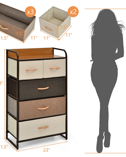 Giantex Sturdy Steel Frame & Wooden Top Vertical Organizer Unit for Closets, Bedroom Utility Dresser Chest (23 x 11.5 x 39 inch)