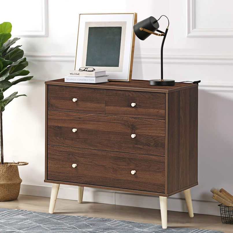Giantex 4-Drawer Dresser, Free-Standing Chest Wood Legs and Sliding Rail