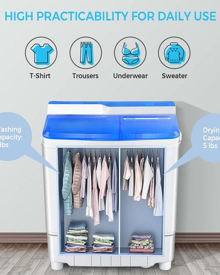 Semi-Automatic Wash and Spin Cycle for Apartment Dorm Camping RV (blue)