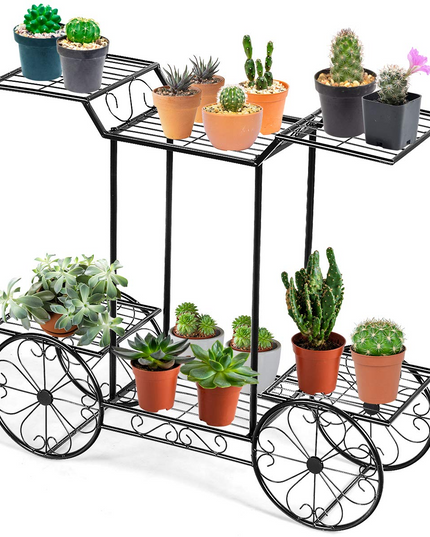 Giantex Garden Cart Metal Plant Stand with 4 Decorative Wheels