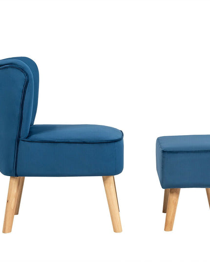 Modern Accent Chair Ottoman Set, Armless Slipper Sofa Chair with Footstool - Giantexus