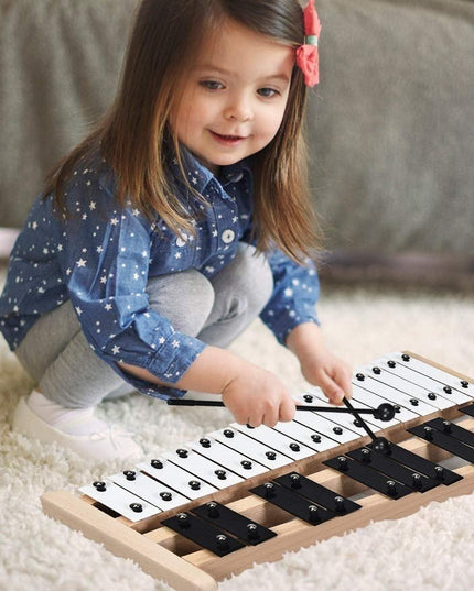 27 Note Glockenspiel Xylophone, Percussion Instrument with Wood Base - Giantexus
