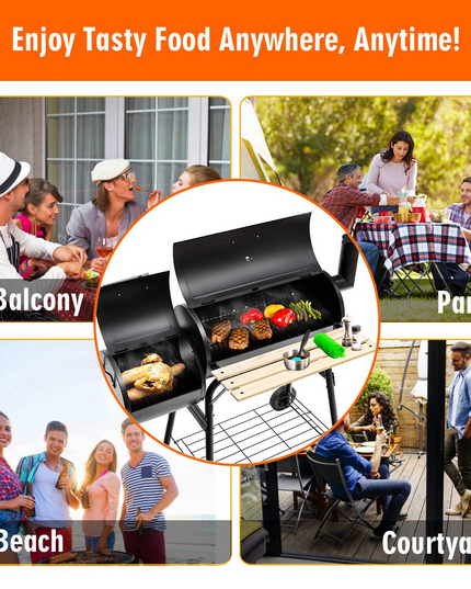 Giantex BBQ Grill Charcoal Barbecue Grill Outdoor Pit Patio Backyard Home Meat Cooker Smoker with Offset Smoker