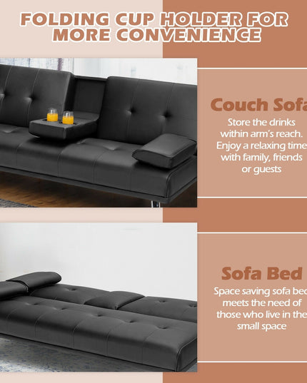 Giantex Modern Convertible Futon Sofa Bed,2 Cup Holders, Backrest Adjustable