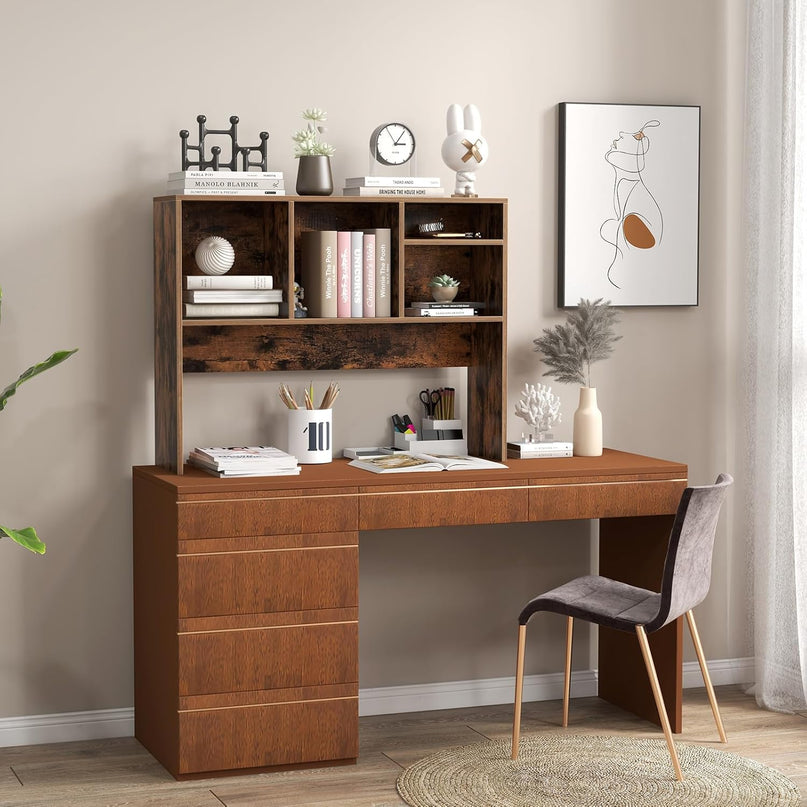 Giantex Desktop Bookshelf, Countertop Storage Hutch with 4 Shelves for Computer Desk, Dressing Tabletop Display Rack