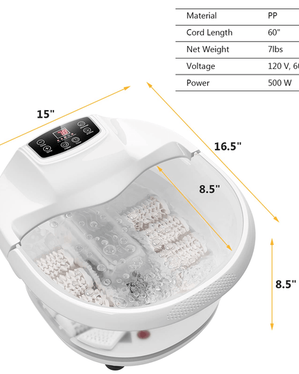 Giantex Foot Spa Bath Massager with Heat Bubbles, 6 Motorized Massage Rollers, Fast Heating, Red Light, Adjustable Temperature & Time (Blue/White) - Giantexus