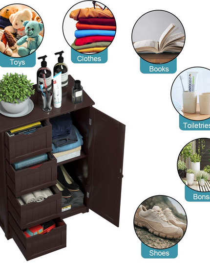 Giantex Bathroom Floor Cabinet Wooden with 1 Door & 4 Drawer